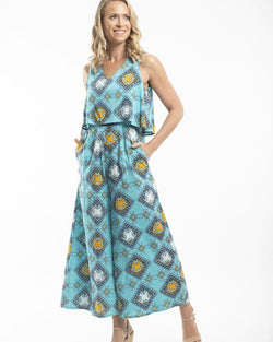 Orientique Blue Printed Pants Suit