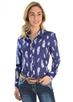 Pure Western Ladies Feather Print Long Sleeve Shirt
