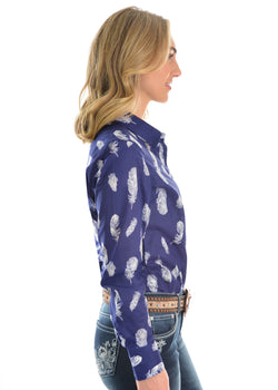 Pure Western Ladies Feather Print Long Sleeve Shirt