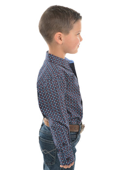 Pure Western Boys Steve Print Button Down Long Sleeve Shirt
