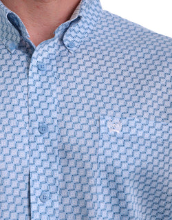 Cinch Men's Long Sleeve Light Blue Print Shirt