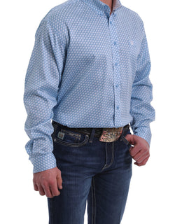 Cinch Men's Long Sleeve Light Blue Print Shirt